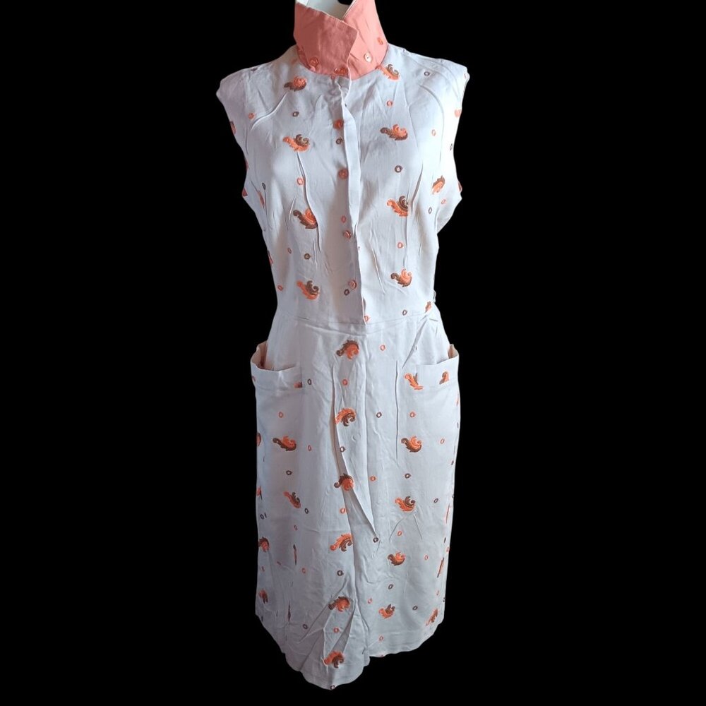True Vintage Dress 20.5 1950's Sleeveless Embroidered Beige Orange Dress Rayon
